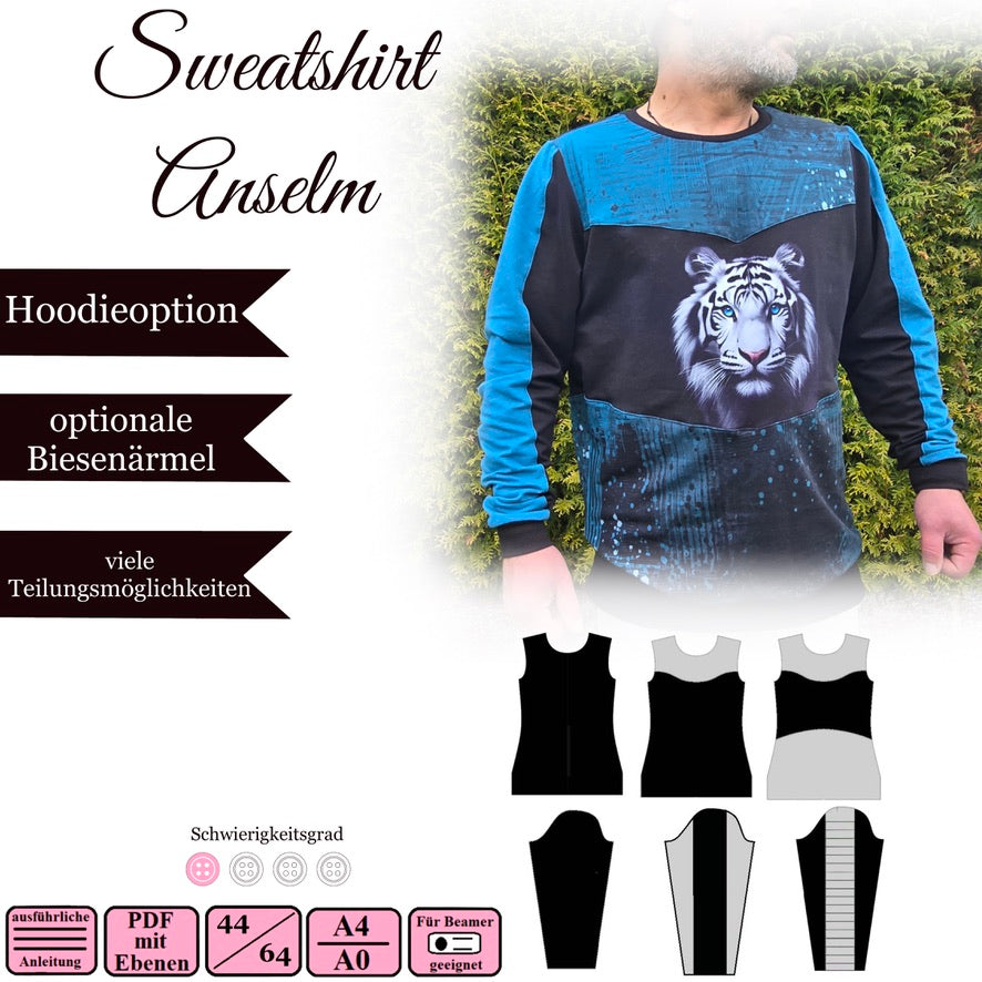 Herren Sweatshirt "Anselm" - 44-64 - Ebook und Nähanleitung