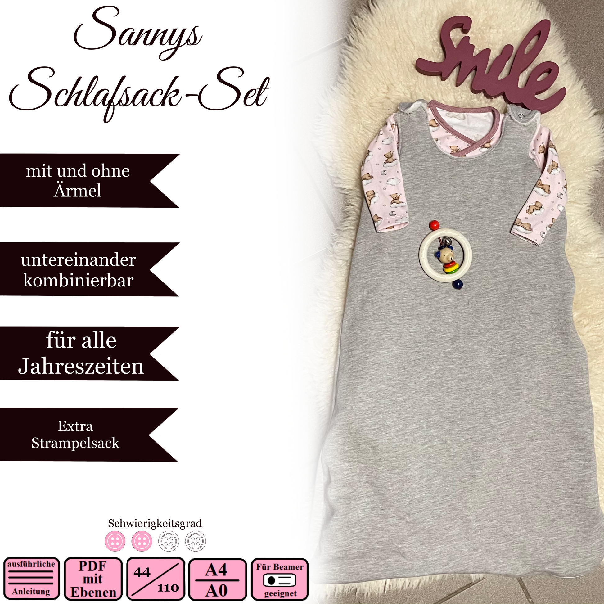 schlafsack nähanleitung Sannys Schlafsack Set – Gr 44-110 – E-Book und Nähanleitung – Sanny Kreativ